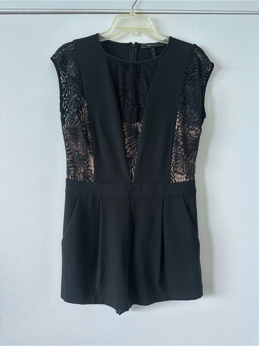 Black Lace-Panel Women's Romper BCBG MaxAzria